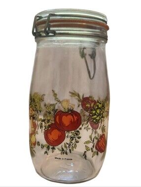 Vintage Arc France Glass Cannister Spice Of Life Pattern